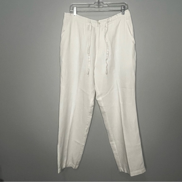Tasso Elba Spa 100% Linen Pants Women Medium Flap Pockets White Drawstring - Picture 1 of 8